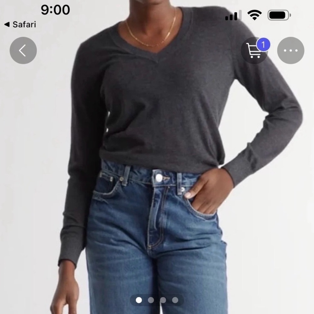 Quince women's V-Neck Organic Cotton Cashmere Blend Grey Lightweigh Sweater XL